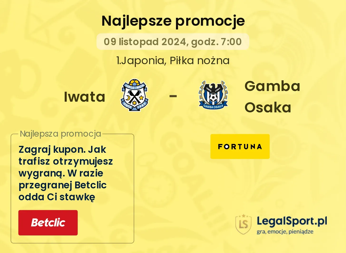 Iwata - Gamba Osaka promocje bonusy na mecz