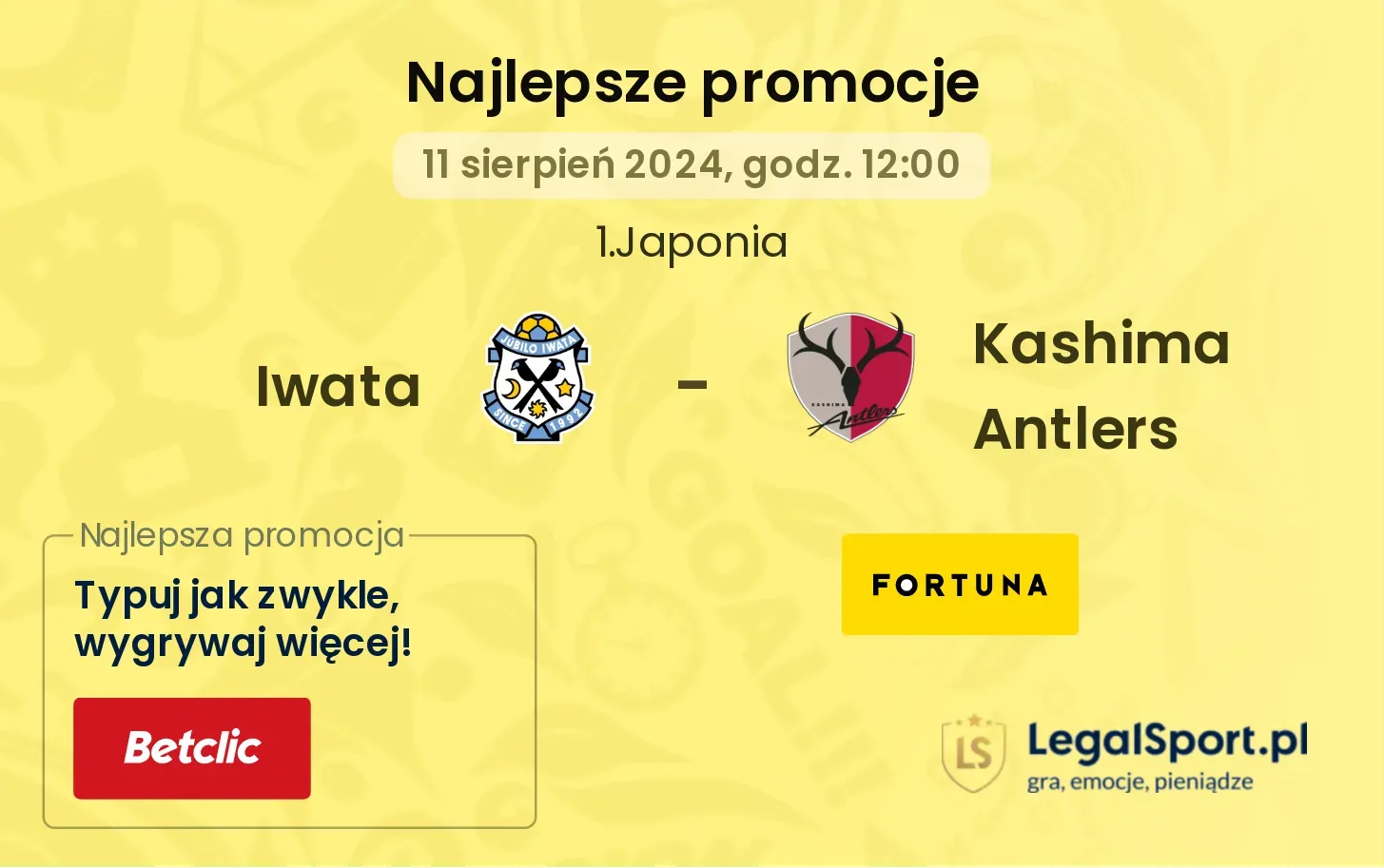 Iwata - Kashima Antlers promocje bonusy na mecz