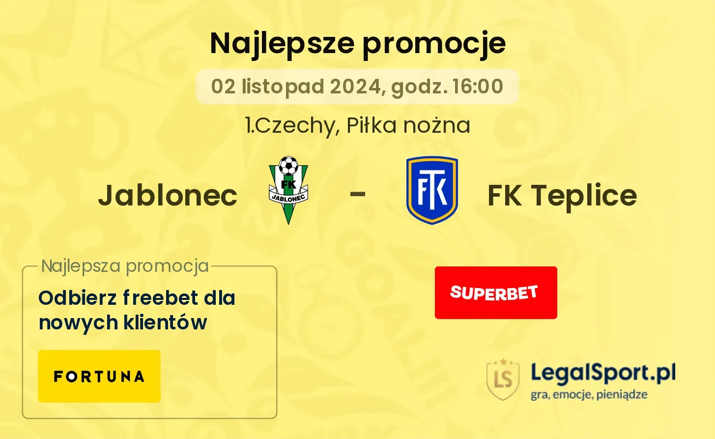 Jablonec - FK Teplice promocje u bukmacherów 02.11, 16:00