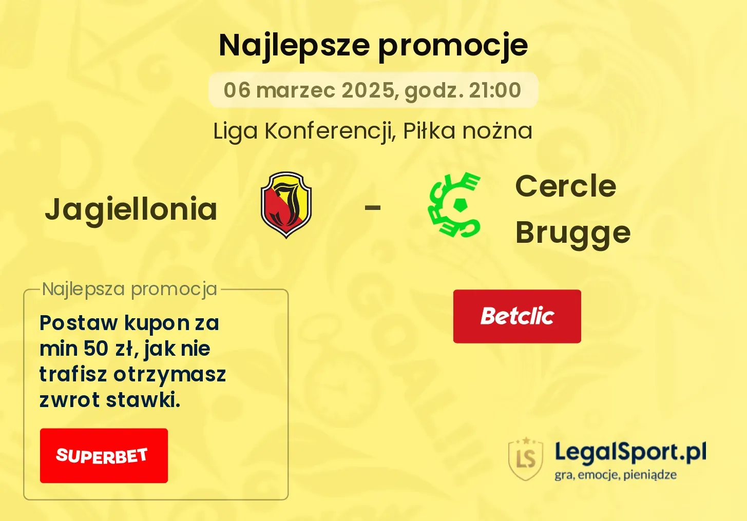 Jagiellonia - Cercle Brugge promocje bonusy na mecz