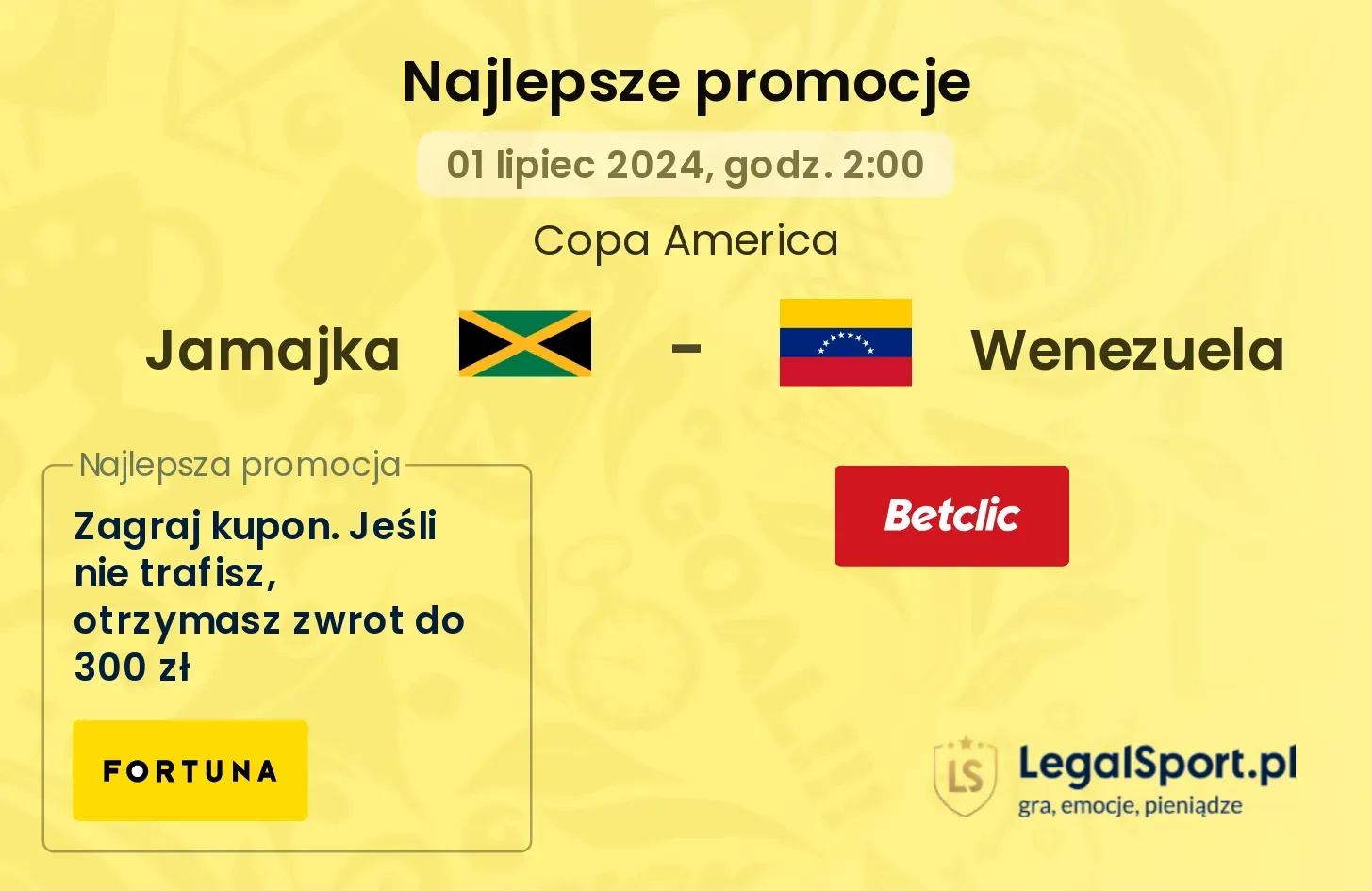 Jamajka - Wenezuela promocje bukmacherskie (01.07, 02:00)