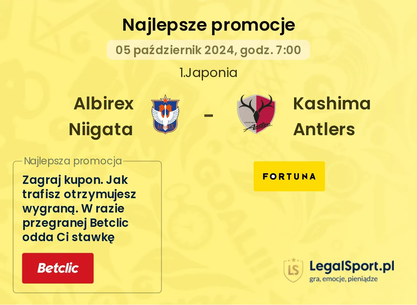 Albirex Niigata - Kashima Antlers promocje bonusy na mecz