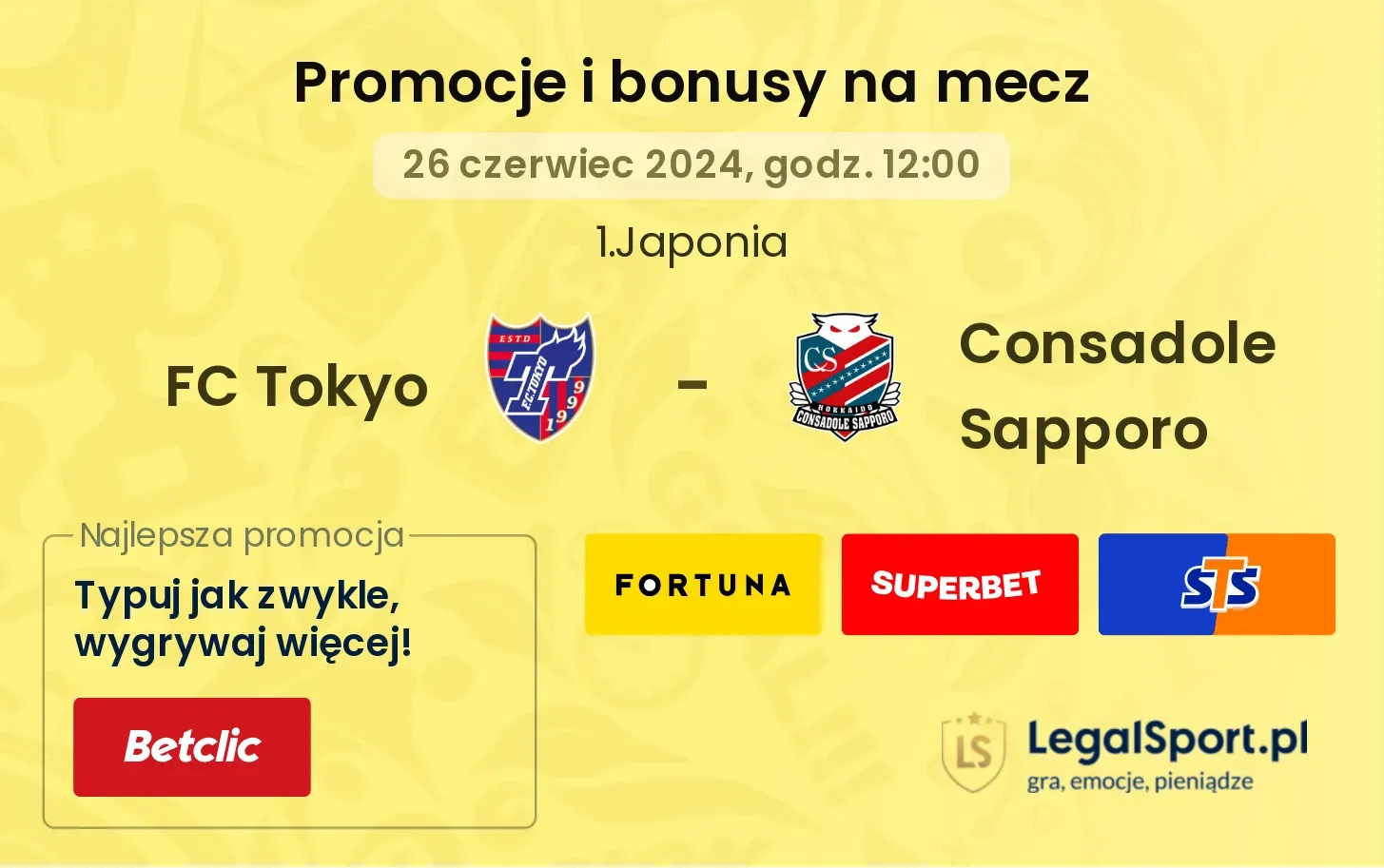 FC Tokyo - Consadole Sapporo promocje bonusy na mecz