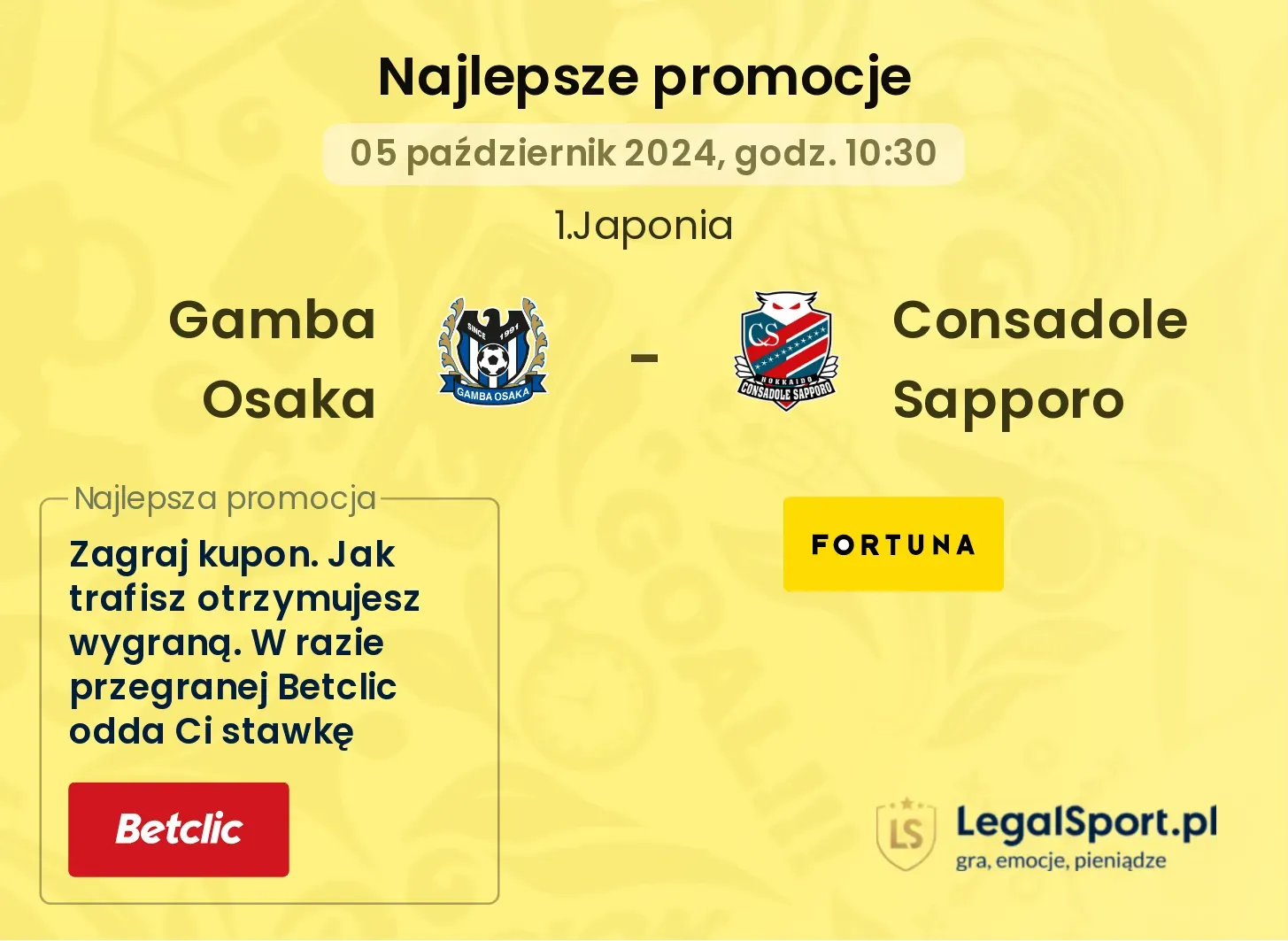 Gamba Osaka - Consadole Sapporo promocje bonusy na mecz