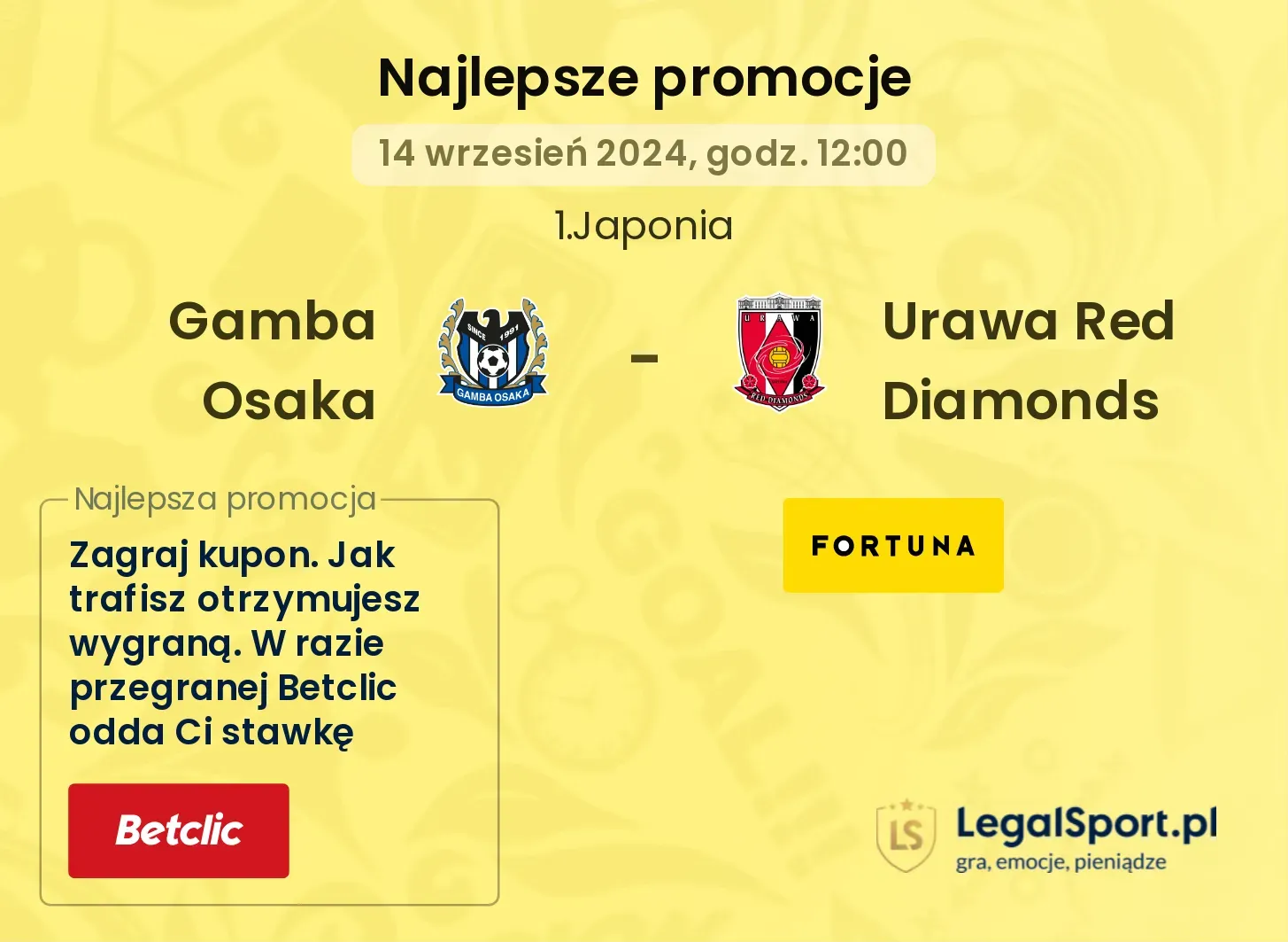 Gamba Osaka - Urawa Red Diamonds promocje bonusy na mecz