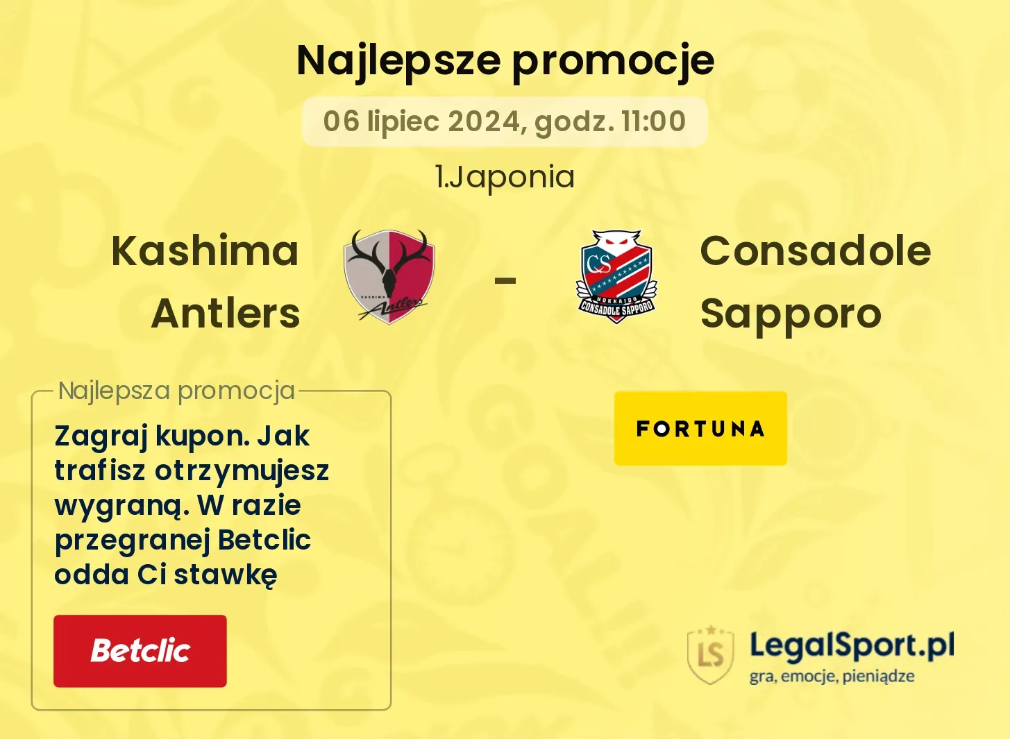 Kashima Antlers - Consadole Sapporo promocje bonusy na mecz