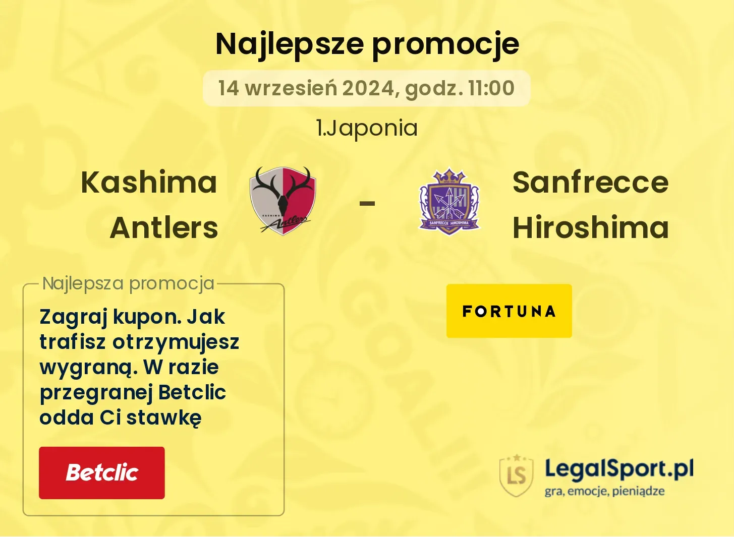 Kashima Antlers - Sanfrecce Hiroshima promocje bonusy na mecz