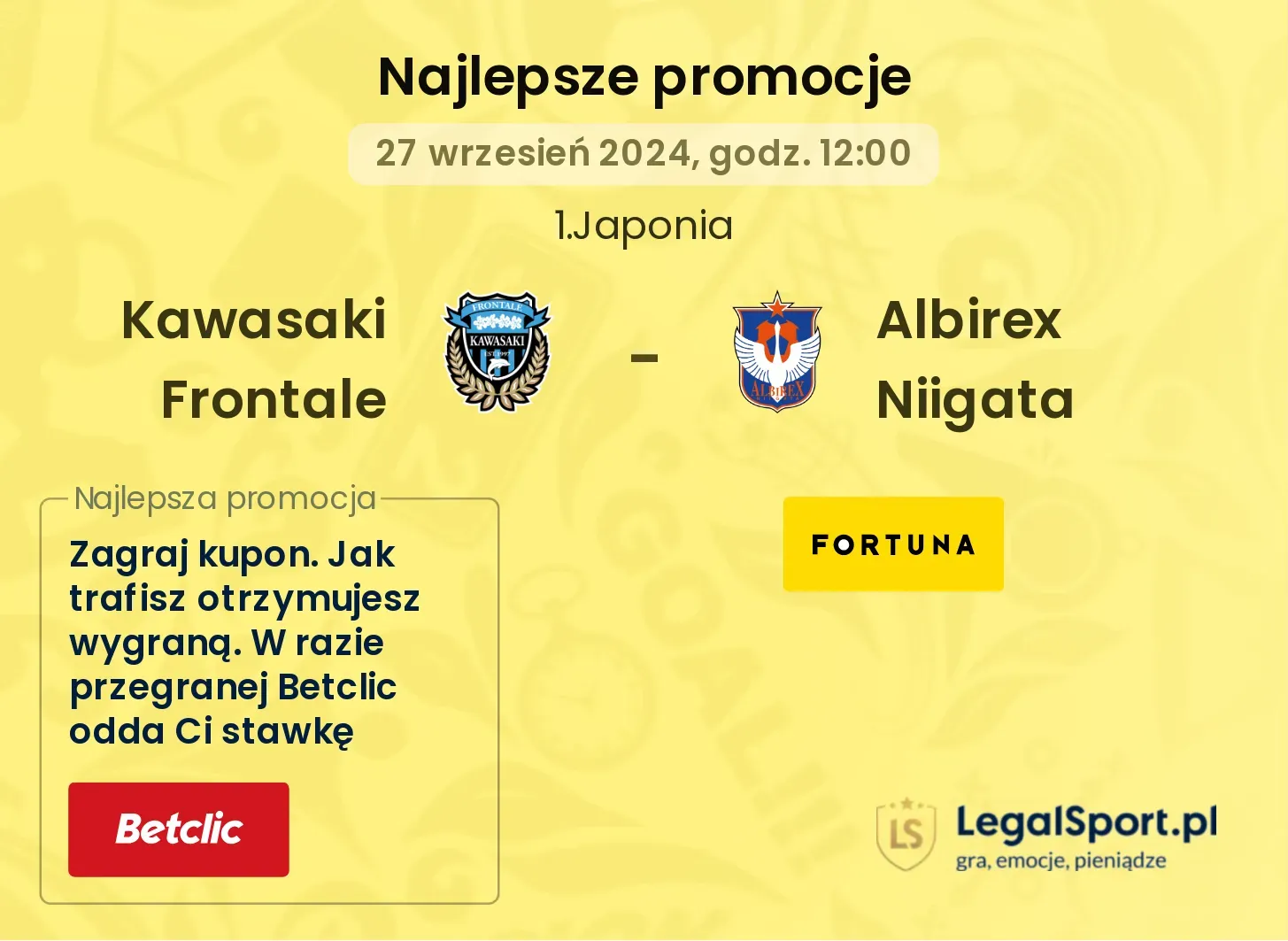 Kawasaki Frontale - Albirex Niigata promocje bonusy na mecz