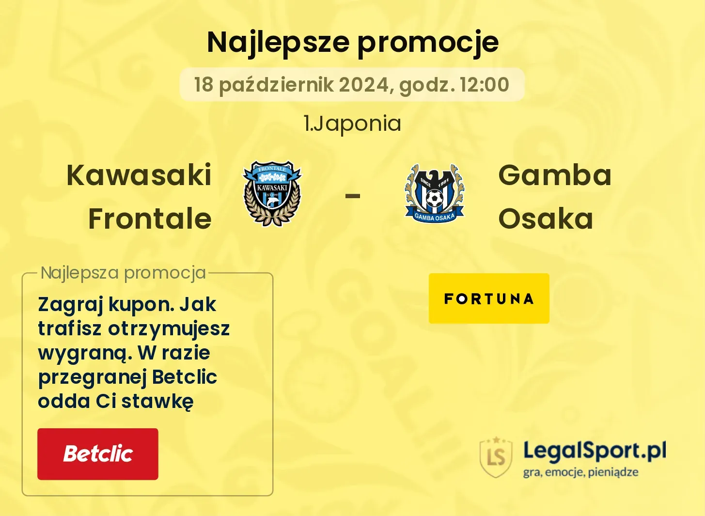 Kawasaki Frontale - Gamba Osaka promocje bonusy na mecz