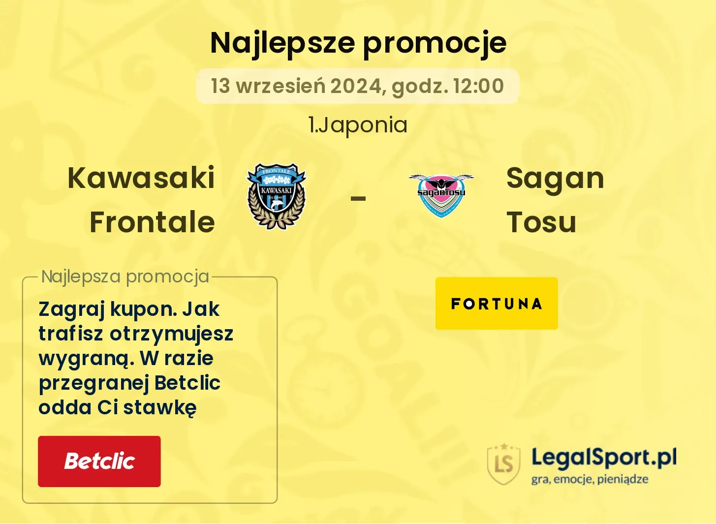 Kawasaki Frontale - Sagan Tosu promocje bonusy na mecz