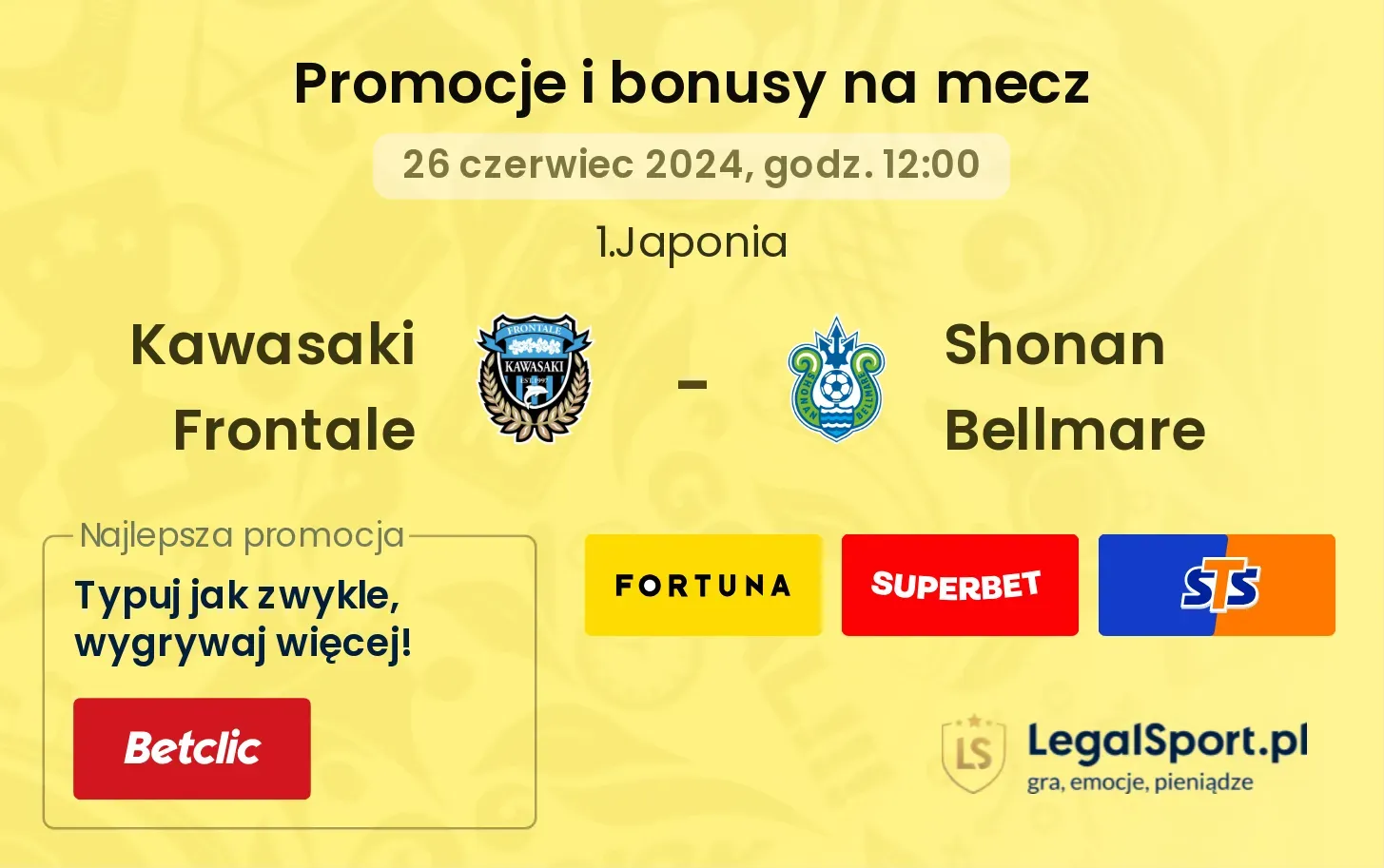 Kawasaki Frontale - Shonan Bellmare promocje bonusy na mecz