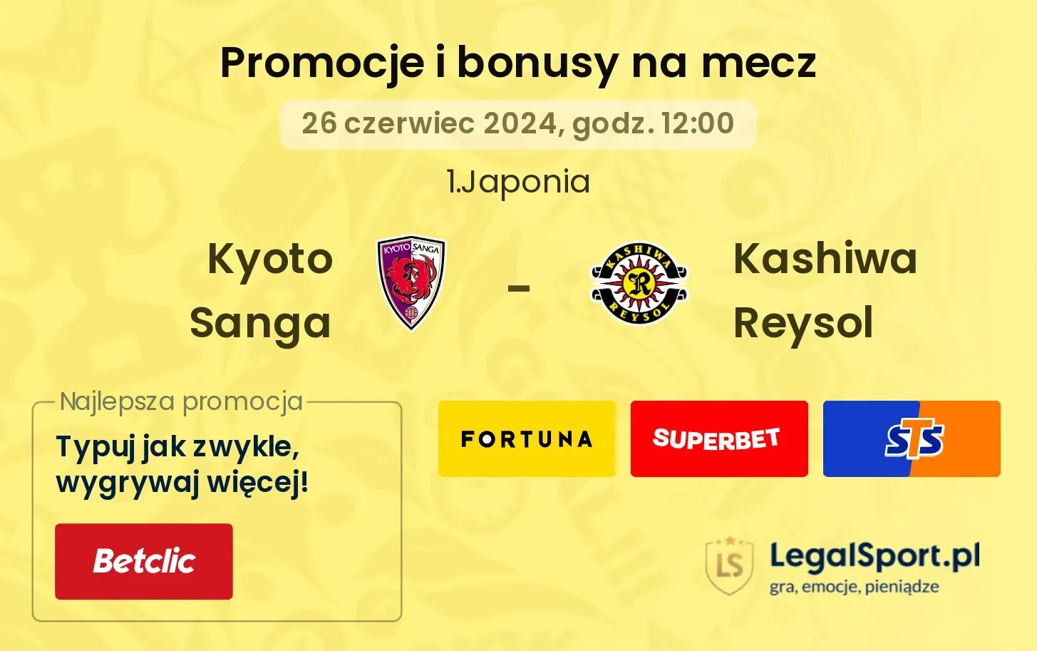 Kyoto Sanga - Kashiwa Reysol promocje bonusy na mecz