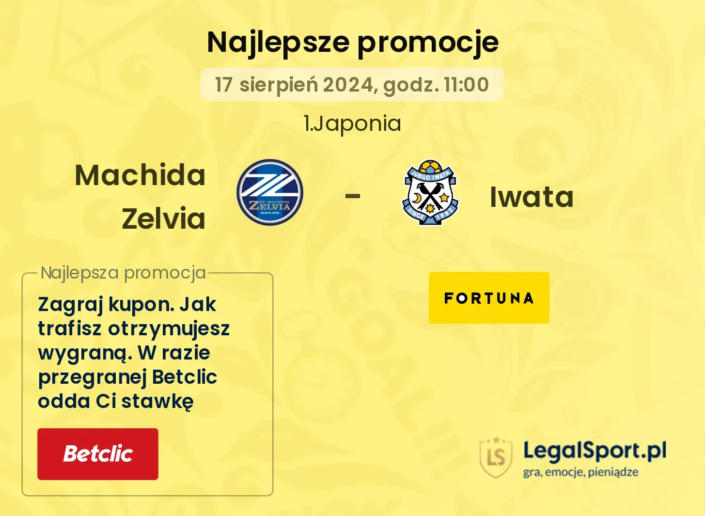 Machida Zelvia - Iwata promocje bonusy na mecz