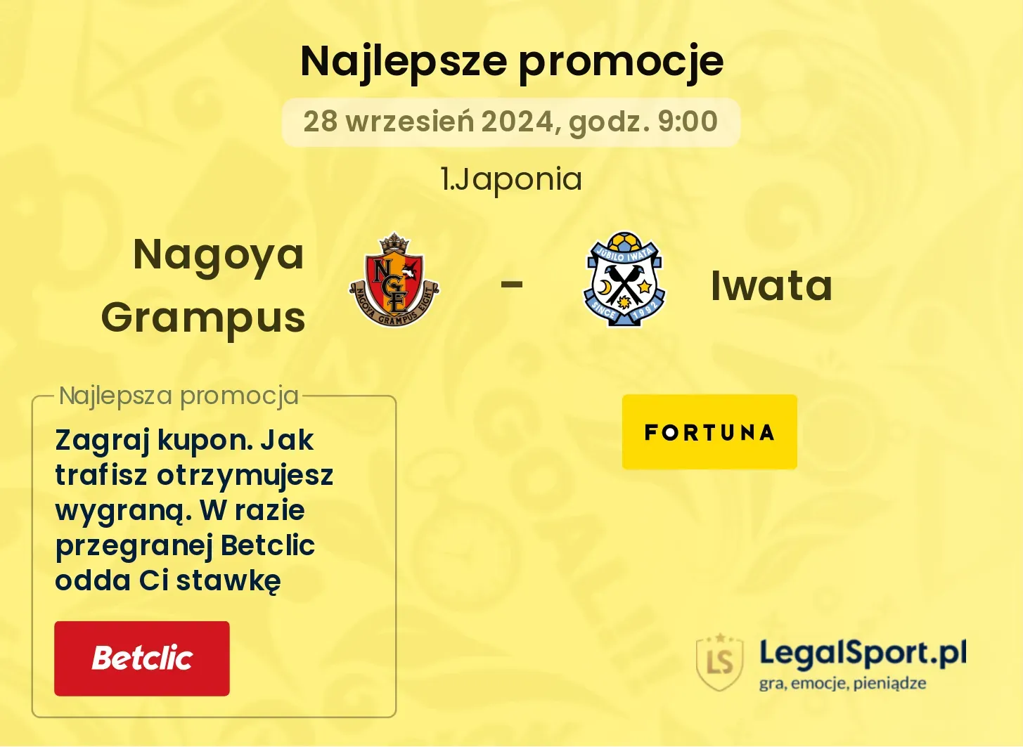 Nagoya Grampus - Iwata promocje bonusy na mecz