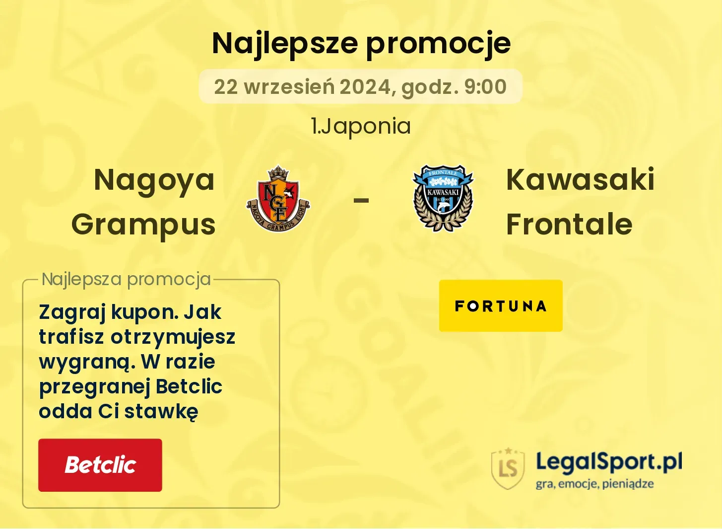 Nagoya Grampus - Kawasaki Frontale promocje bonusy na mecz