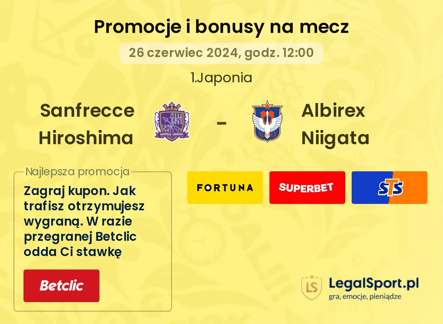 Sanfrecce Hiroshima - Albirex Niigata promocje bonusy na mecz