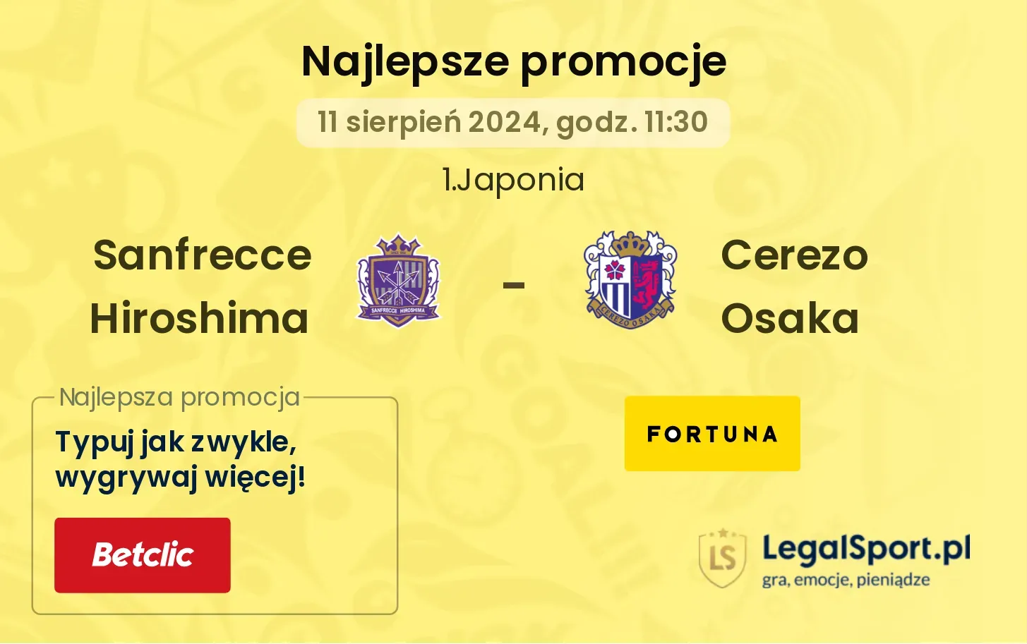 Sanfrecce Hiroshima - Cerezo Osaka promocje bonusy na mecz