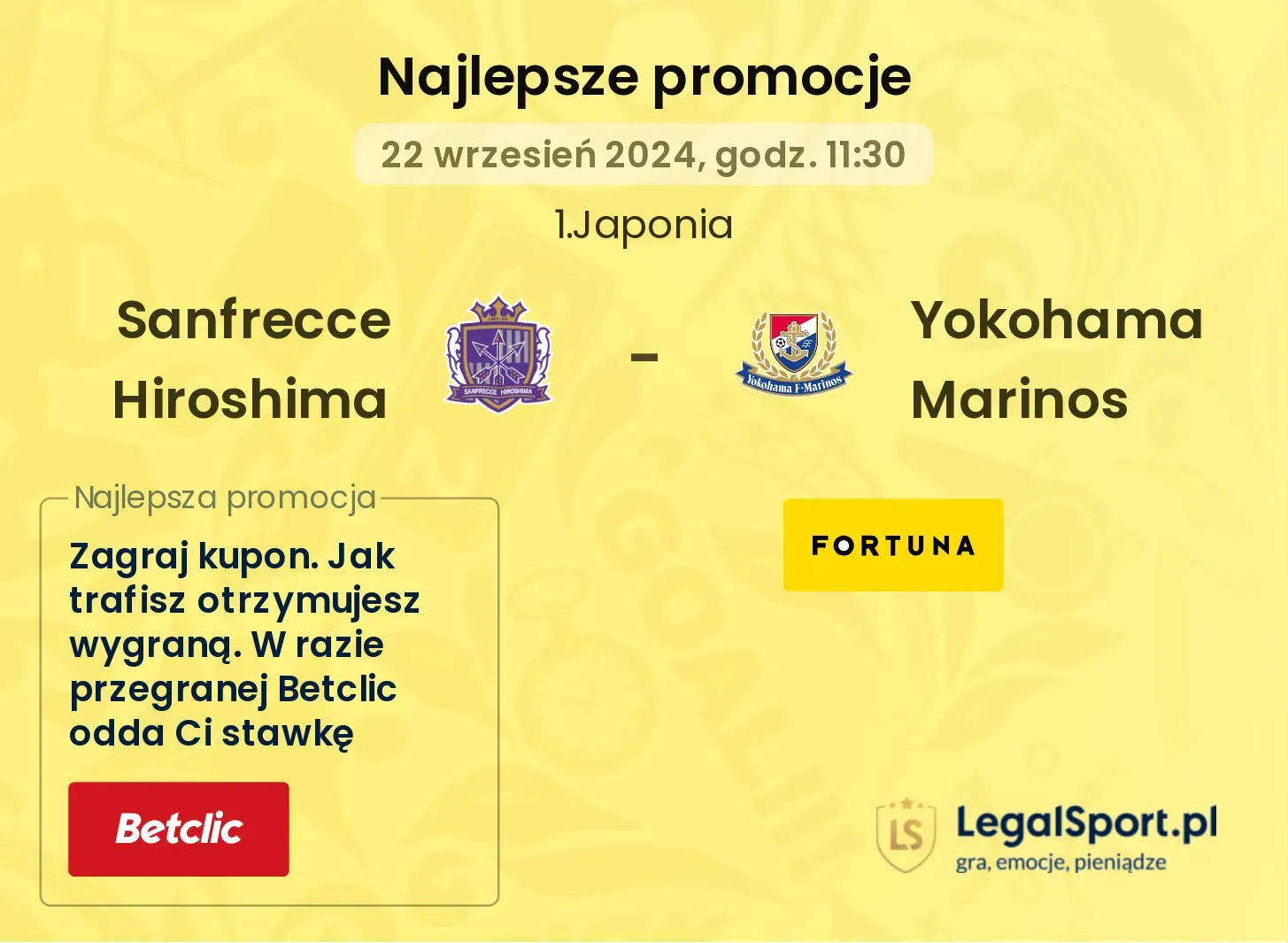 Sanfrecce Hiroshima - Yokohama Marinos promocje bonusy na mecz