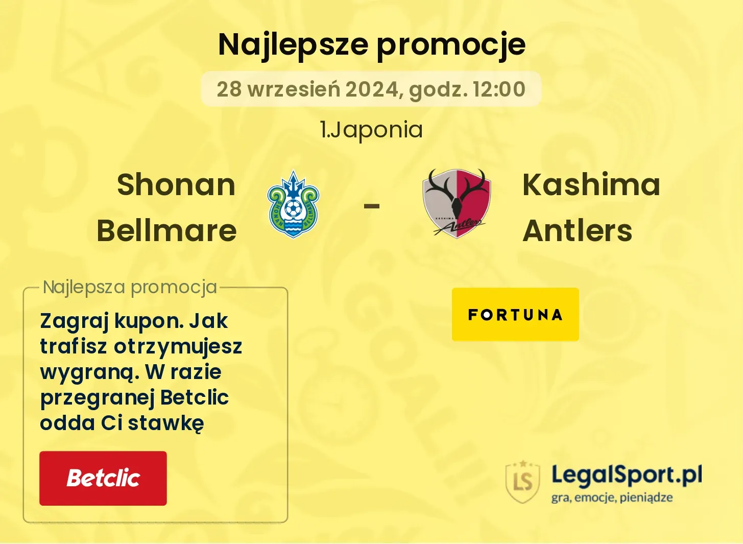 Shonan Bellmare - Kashima Antlers promocje bonusy na mecz