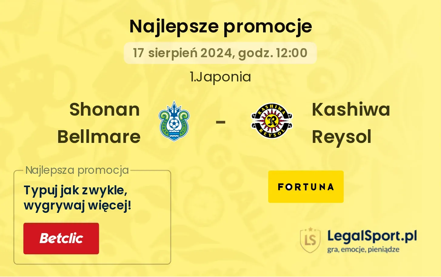 Shonan Bellmare - Kashiwa Reysol promocje bonusy na mecz