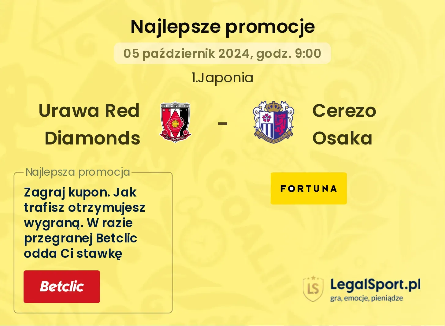 Urawa Red Diamonds - Cerezo Osaka promocje bonusy na mecz