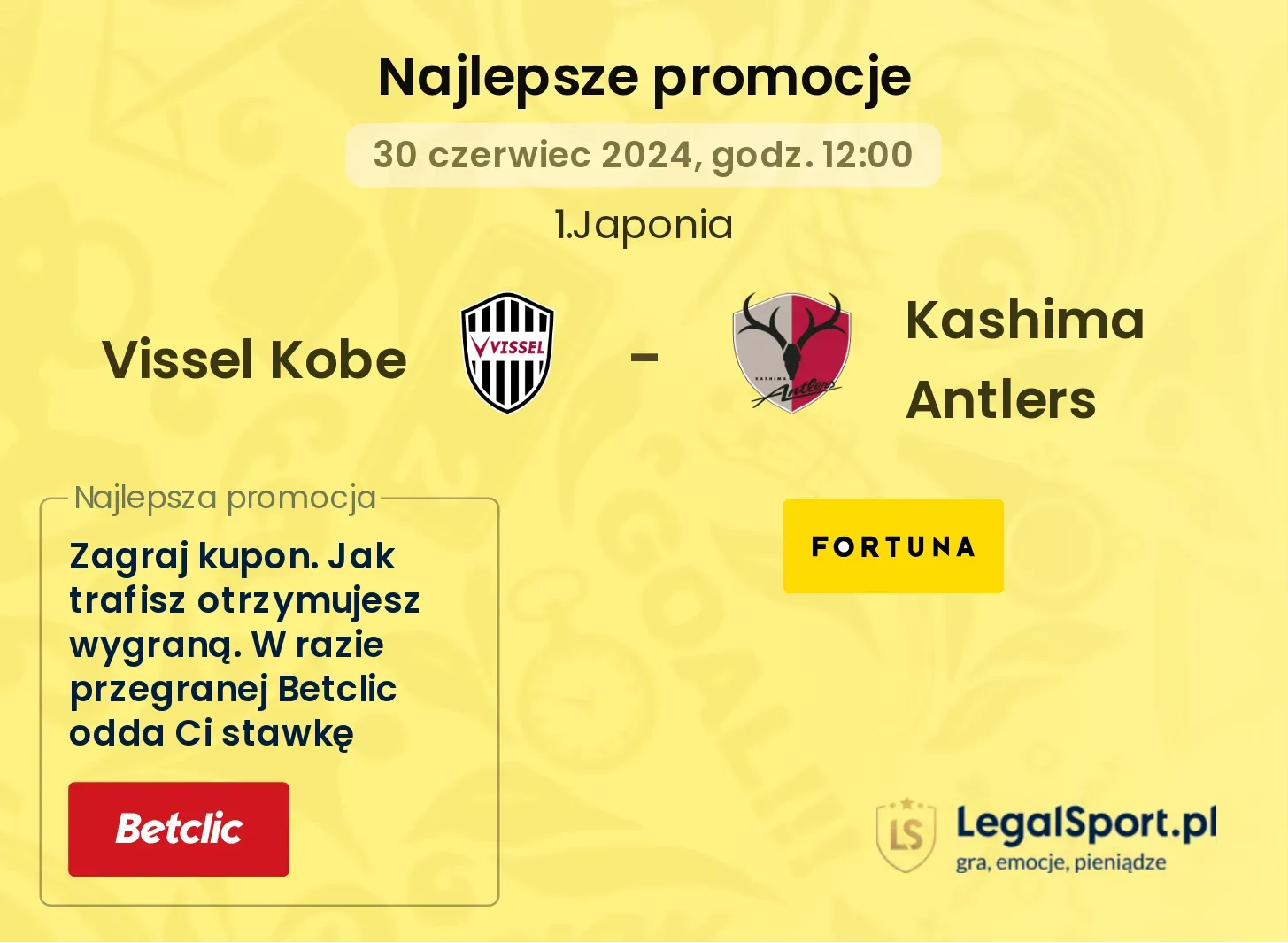 Vissel Kobe - Kashima Antlers promocje bonusy na mecz