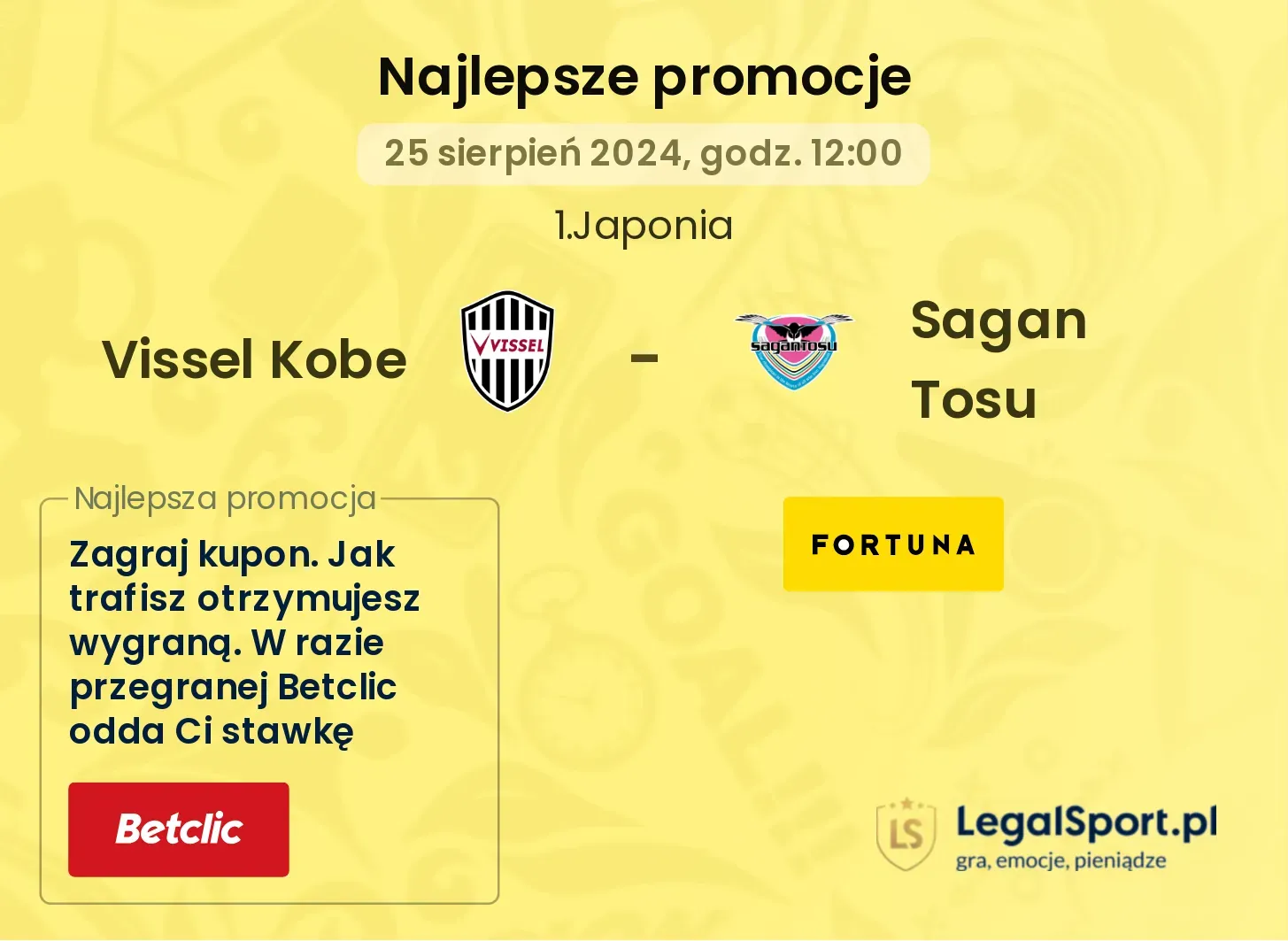 Vissel Kobe - Sagan Tosu promocje bonusy na mecz