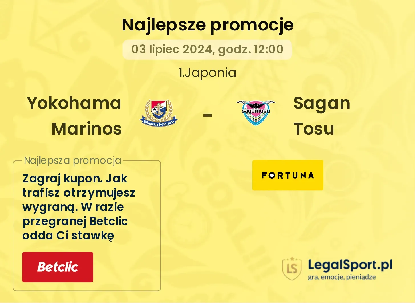 Yokohama Marinos - Sagan Tosu promocje bonusy na mecz