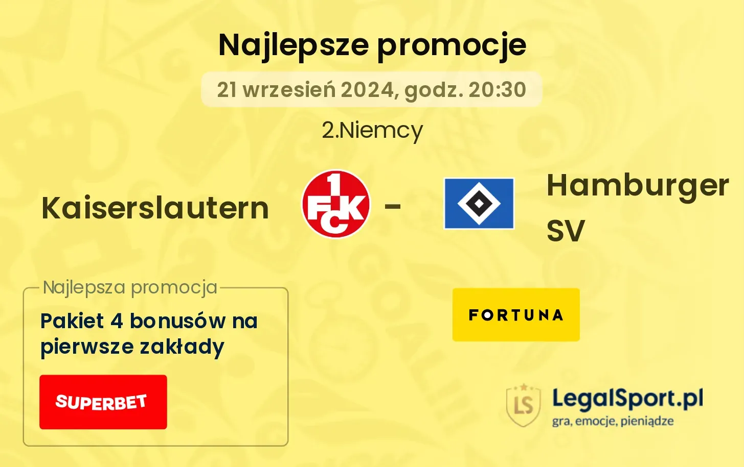 Kaiserslautern - Hamburger SV promocje u bukmacherów 21.09, 20:30