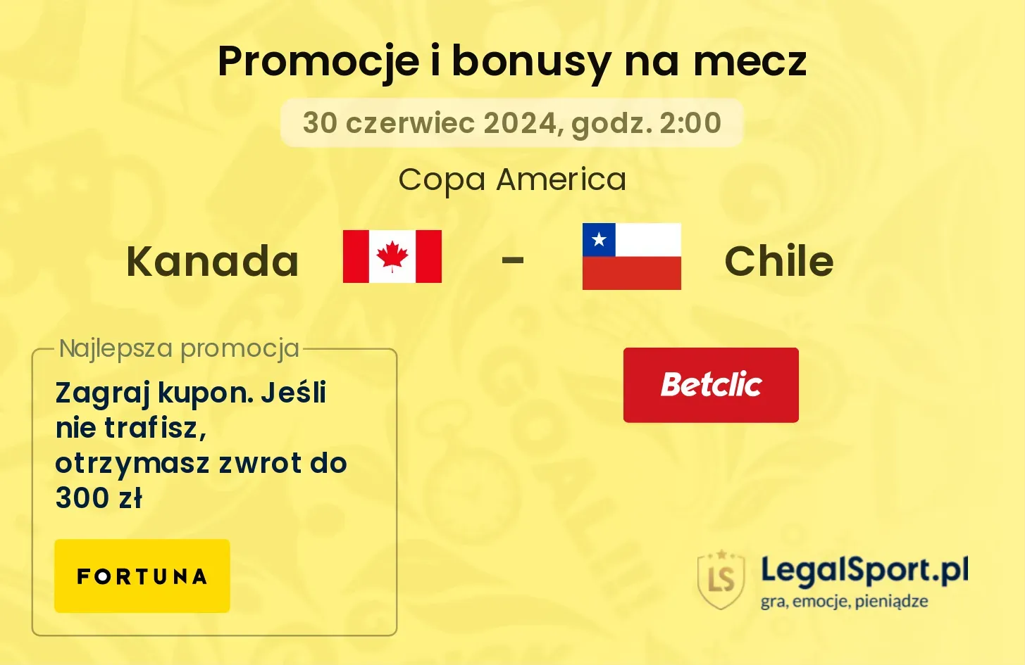 Kanada - Chile promocje bukmacherskie (30.06, 02:00)