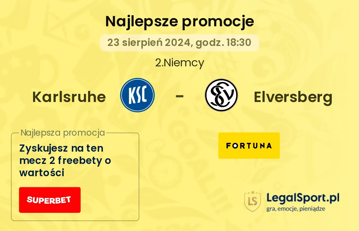 Karlsruhe - Elversberg promocje u bukmacherów 23.08, 18:30