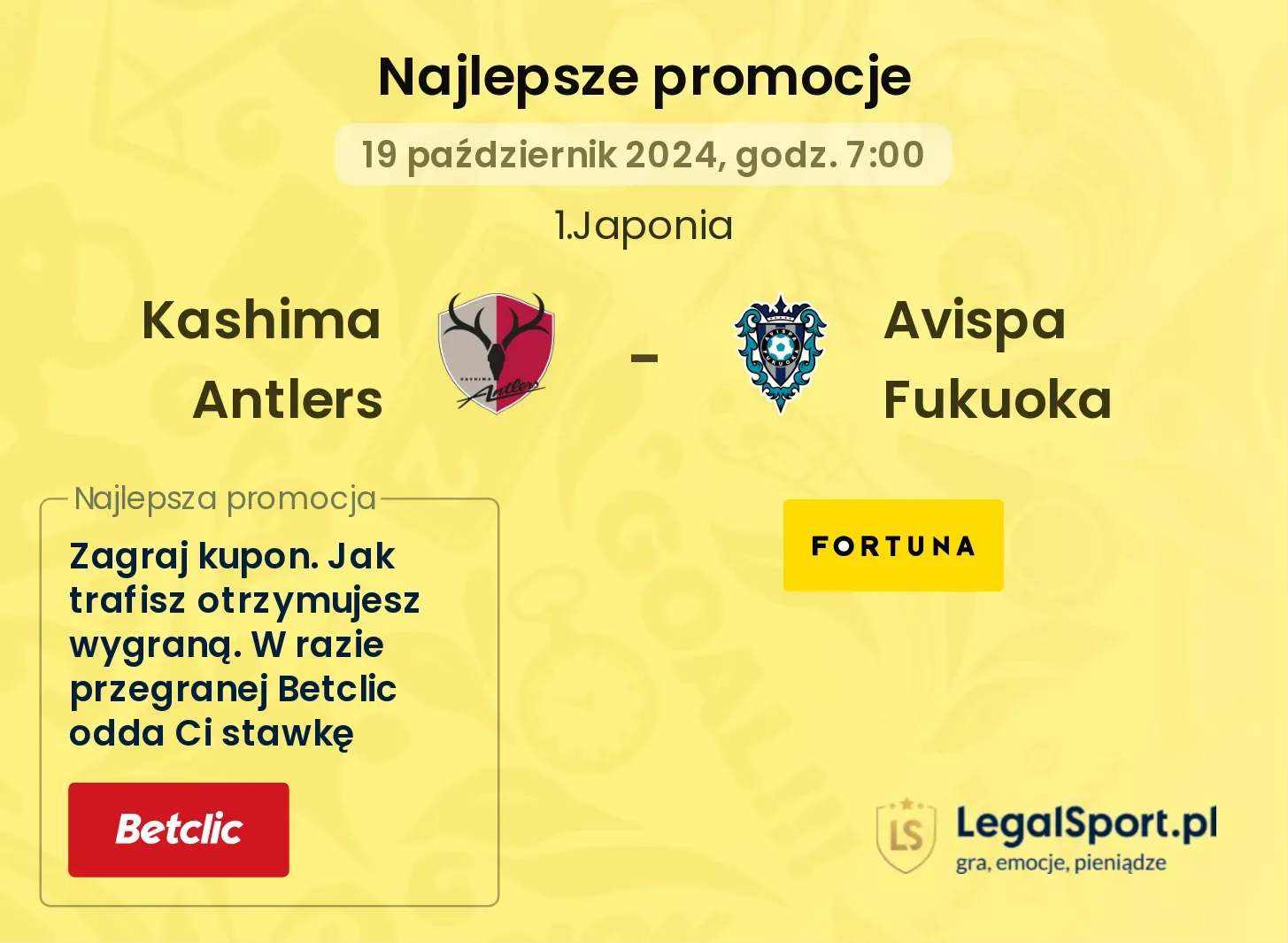 Kashima Antlers - Avispa Fukuoka promocje bonusy na mecz