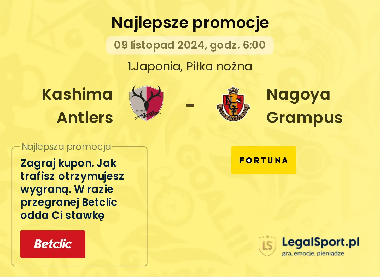 Kashima Antlers - Nagoya Grampus promocje bonusy na mecz