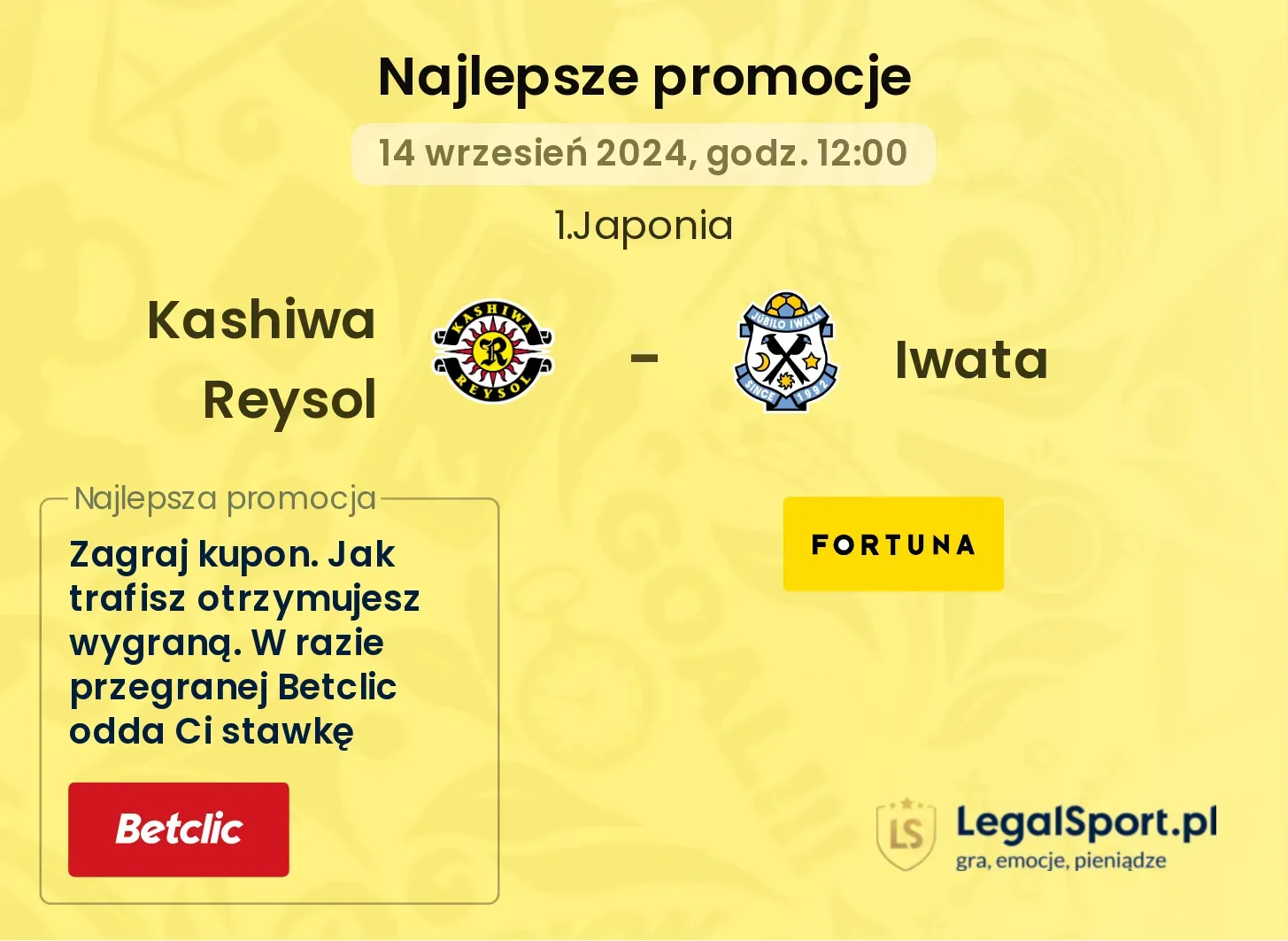 Kashiwa Reysol - Iwata promocje bonusy na mecz