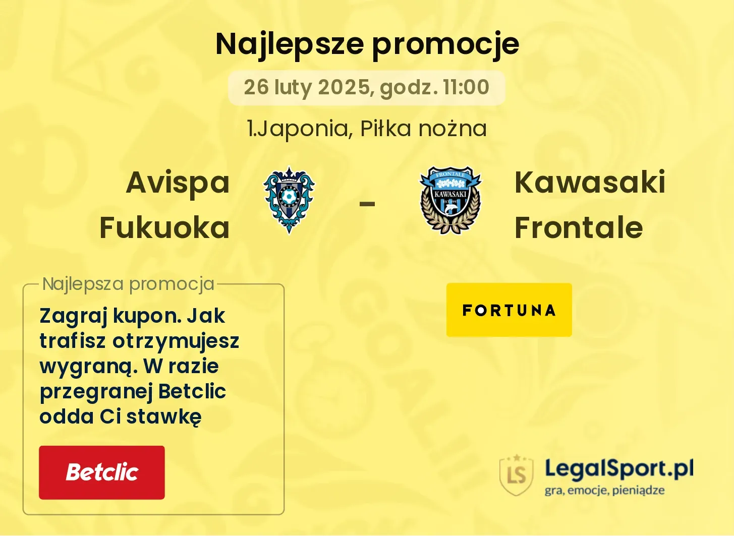 Avispa Fukuoka - Kawasaki Frontale promocje bukmacherskie