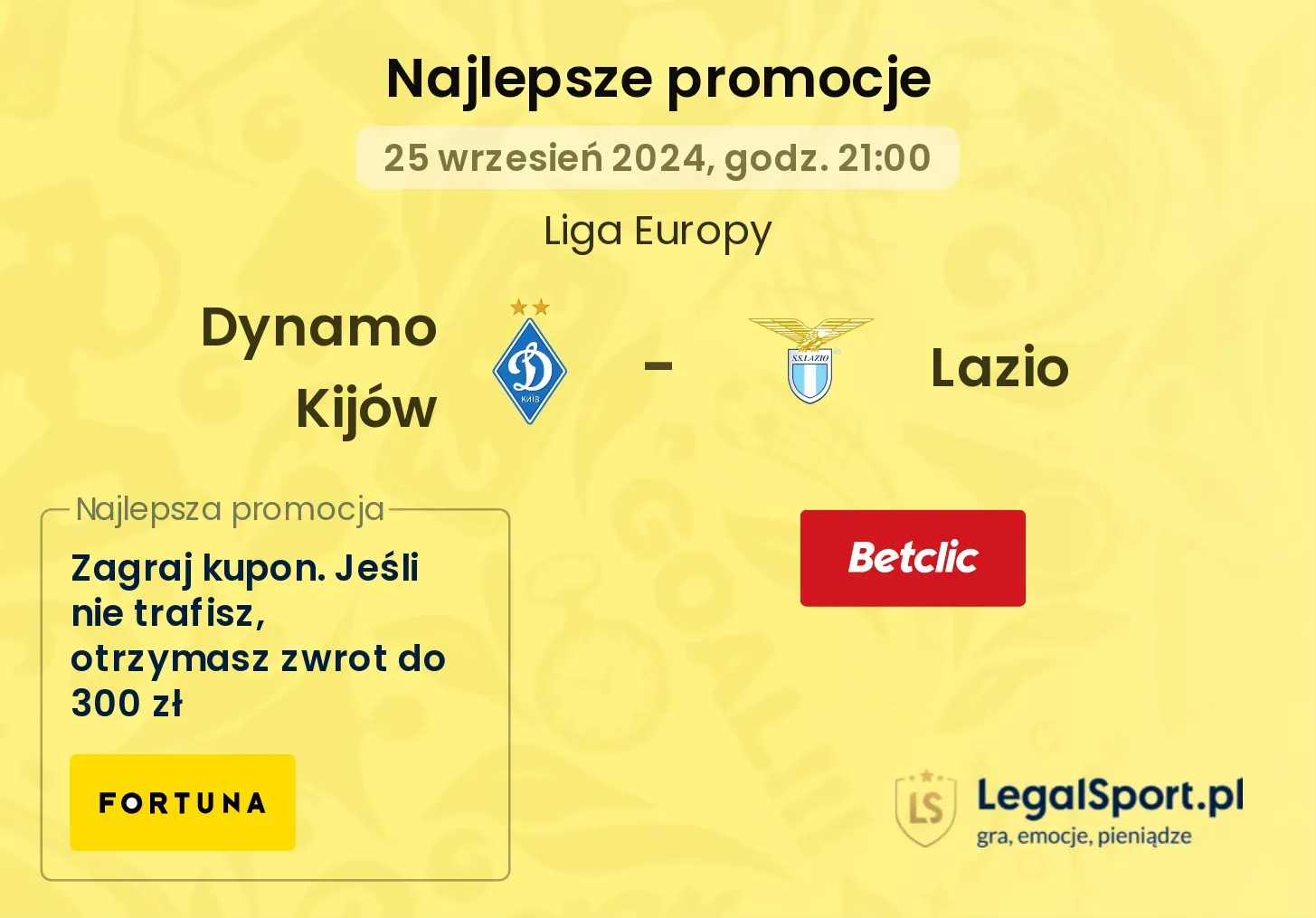 Dynamo Kijów - Lazio promocje bonusy na mecz