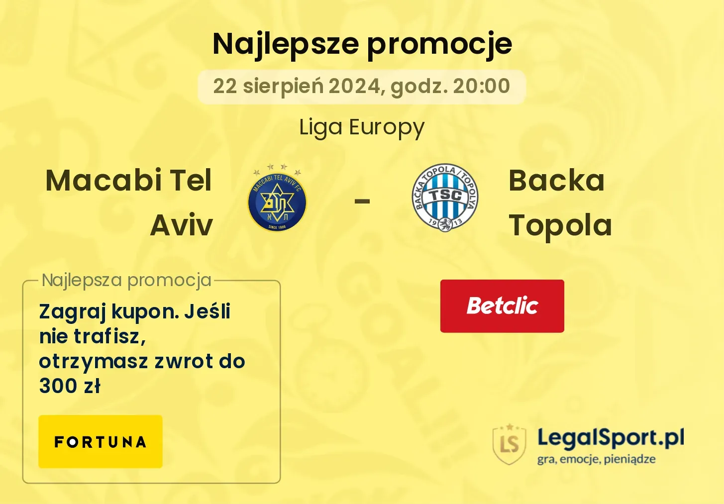 Macabi Tel Aviv - Backa Topola promocje bonusy na mecz