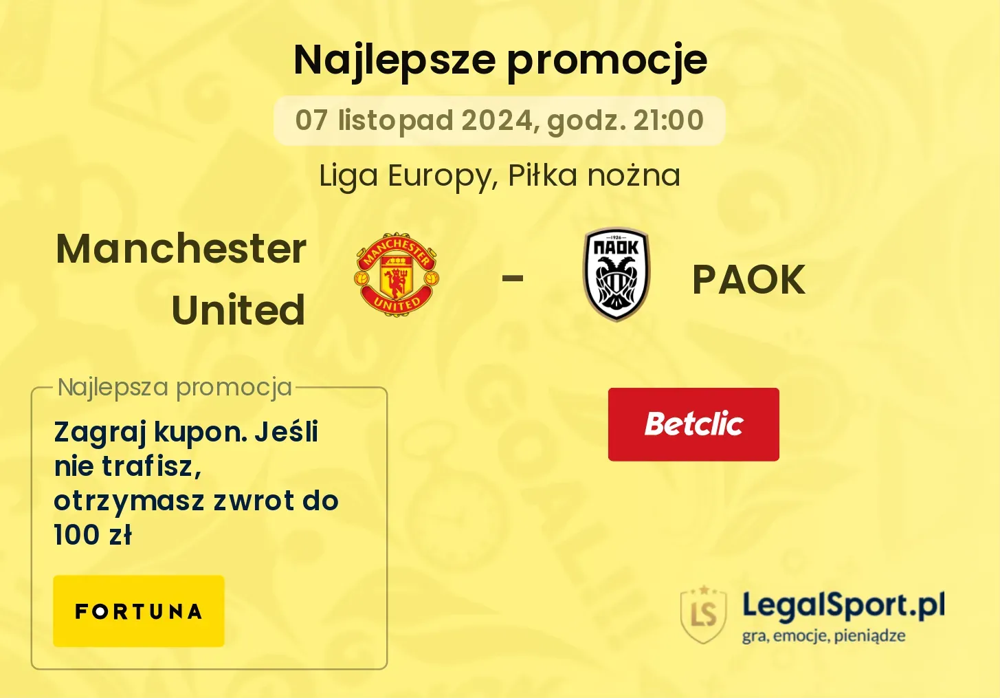 Manchester United - PAOK promocje u bukmacherów 07.11, 21:00