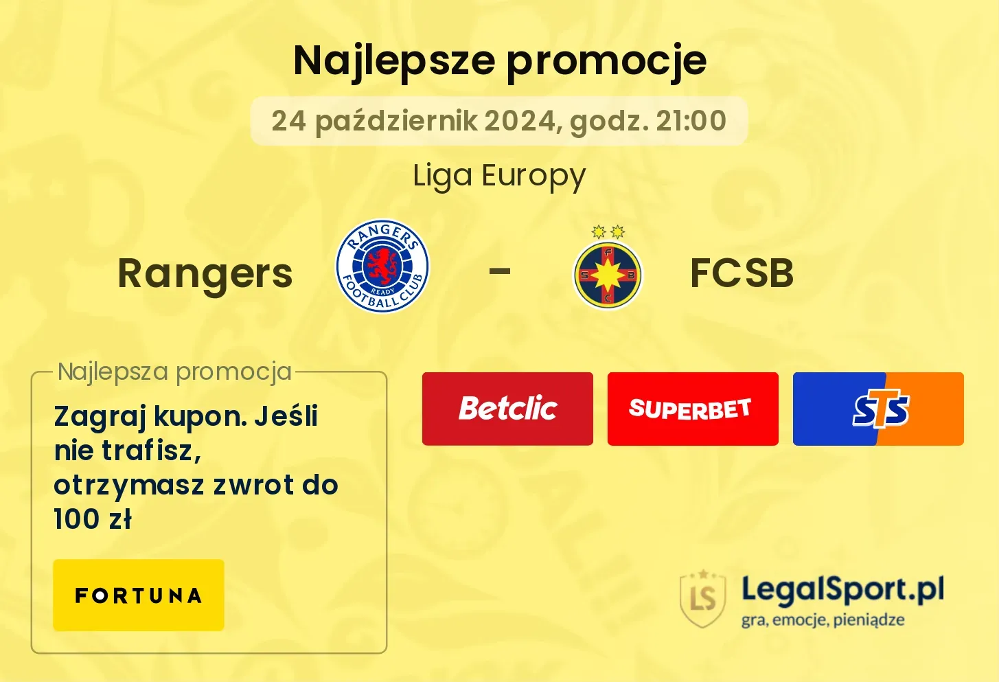 Rangers - FCSB promocje bonusy na mecz