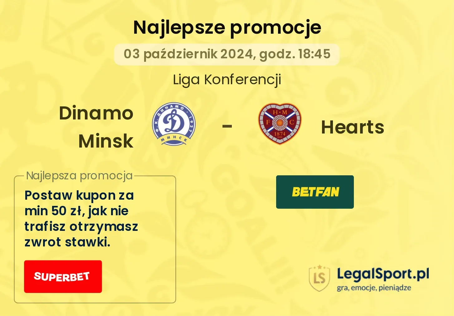 Dinamo Minsk - Hearts promocje bonusy na mecz