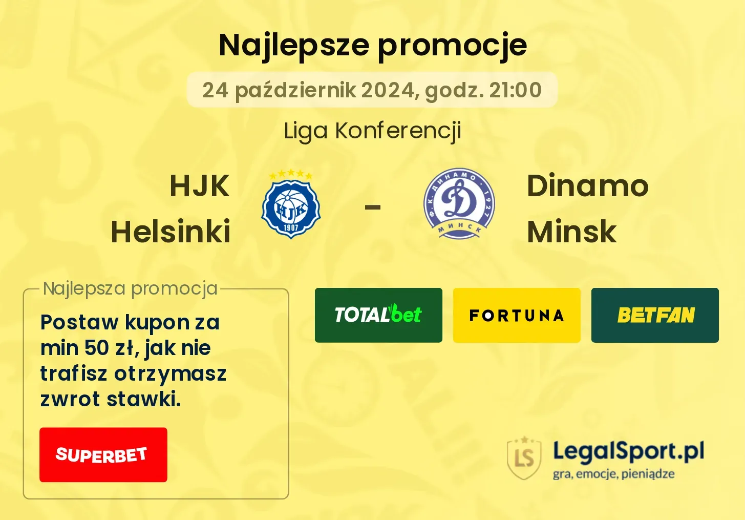 HJK Helsinki - Dinamo Minsk promocje bonusy na mecz