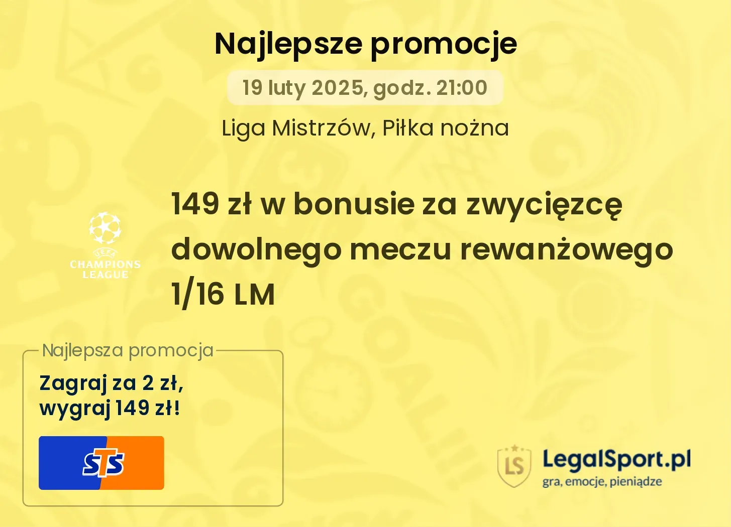 198 zł w bonusie za zwycięzcę dowolnego meczu 8. kolejki LM promocje bonusy na mecz