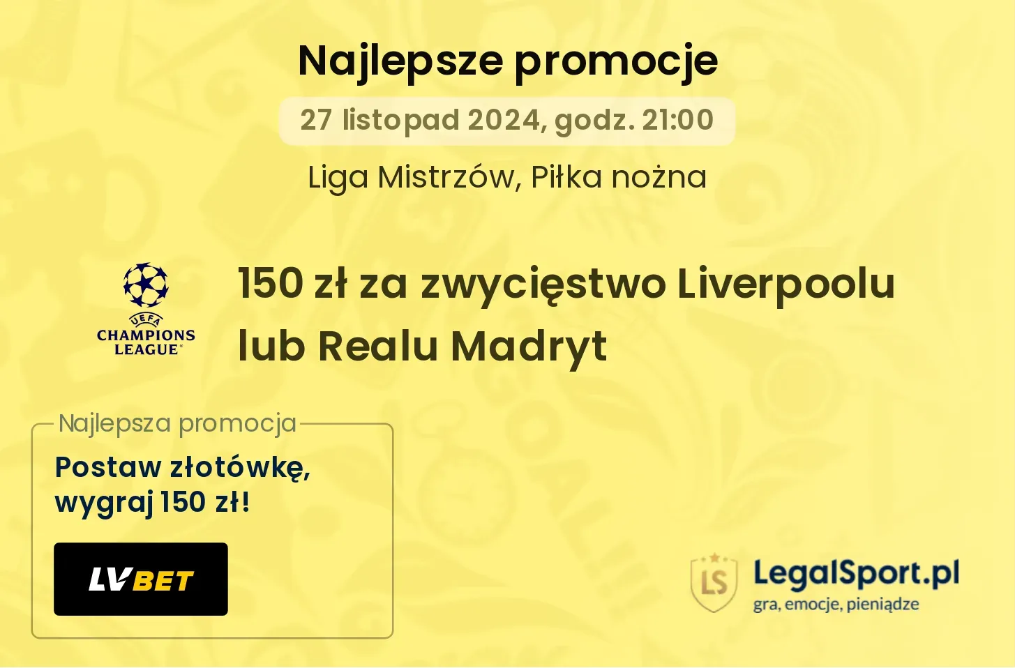 150 zł za zwycięstwo Liverpoolu lub Realu Madryt promocje bonusy na mecz