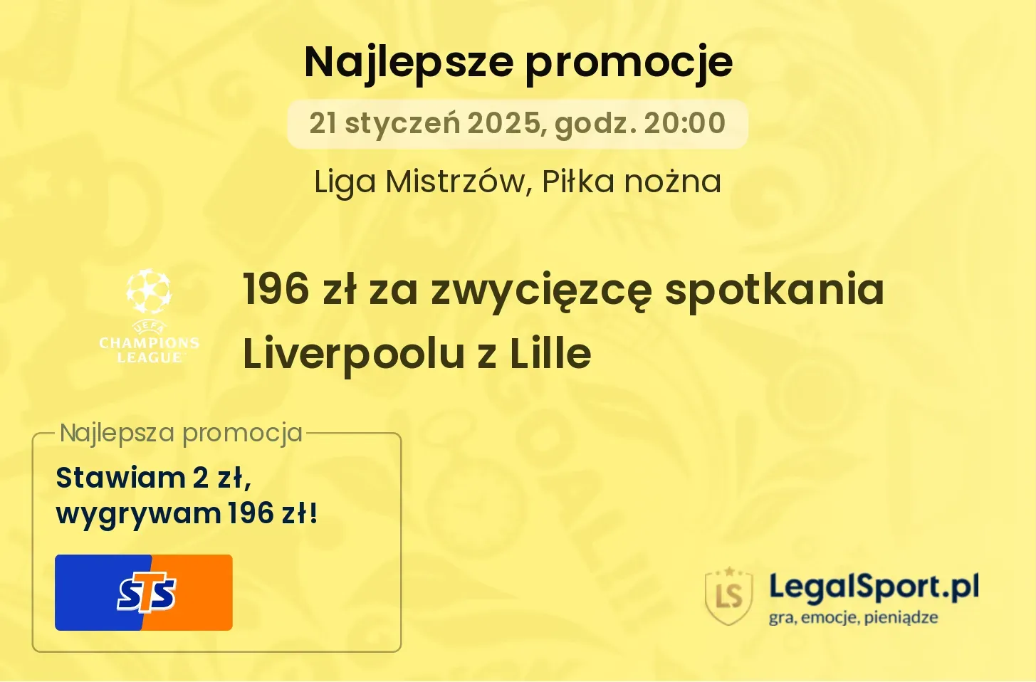 196 zł za zwycięzcę spotkania Liverpoolu z Lille promocje bonusy na mecz