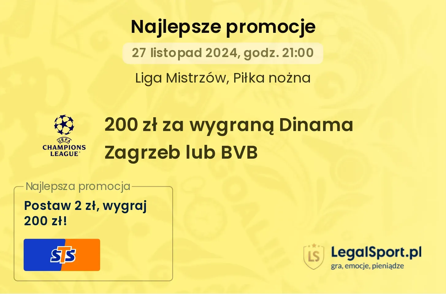 200 zł za wygraną Dinama Zagrzeb lub BVB promocje bonusy na mecz