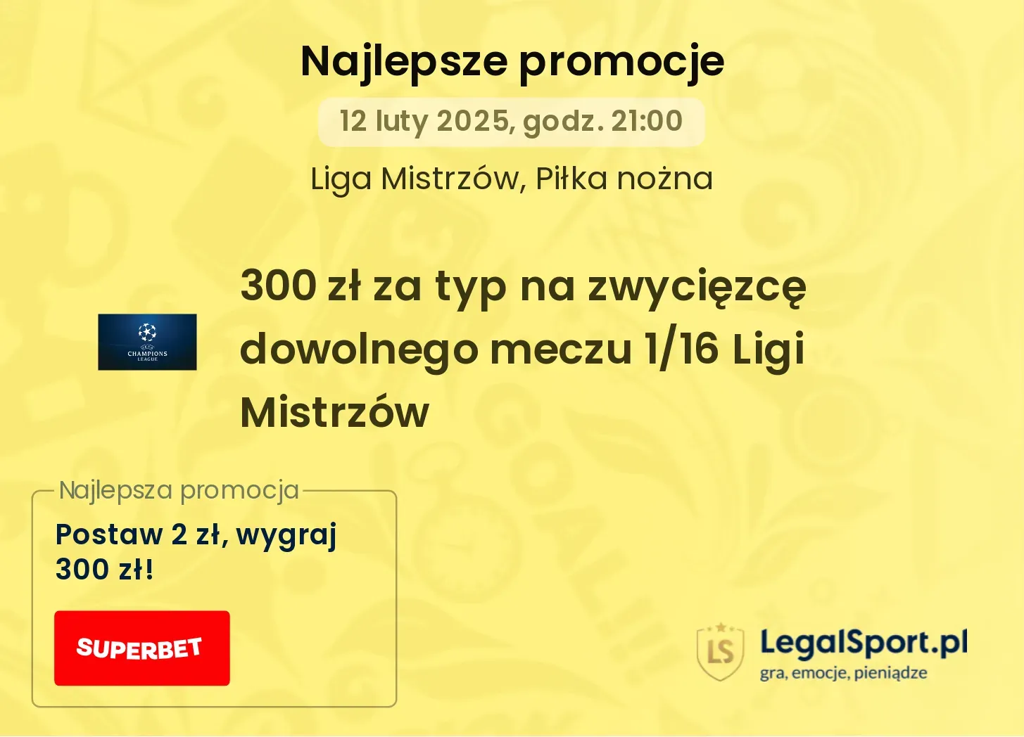 600 zł za typ na zwycięzcę dowolnego meczu 3. kolejki Ligi Mistrzów promocje bonusy na mecz