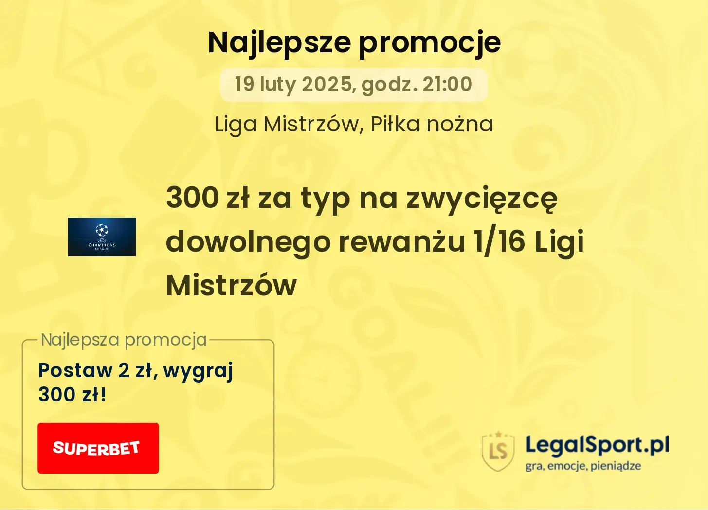 600 zł za typ na zwycięzcę dowolnego meczu 3. kolejki Ligi Mistrzów promocje bonusy na mecz