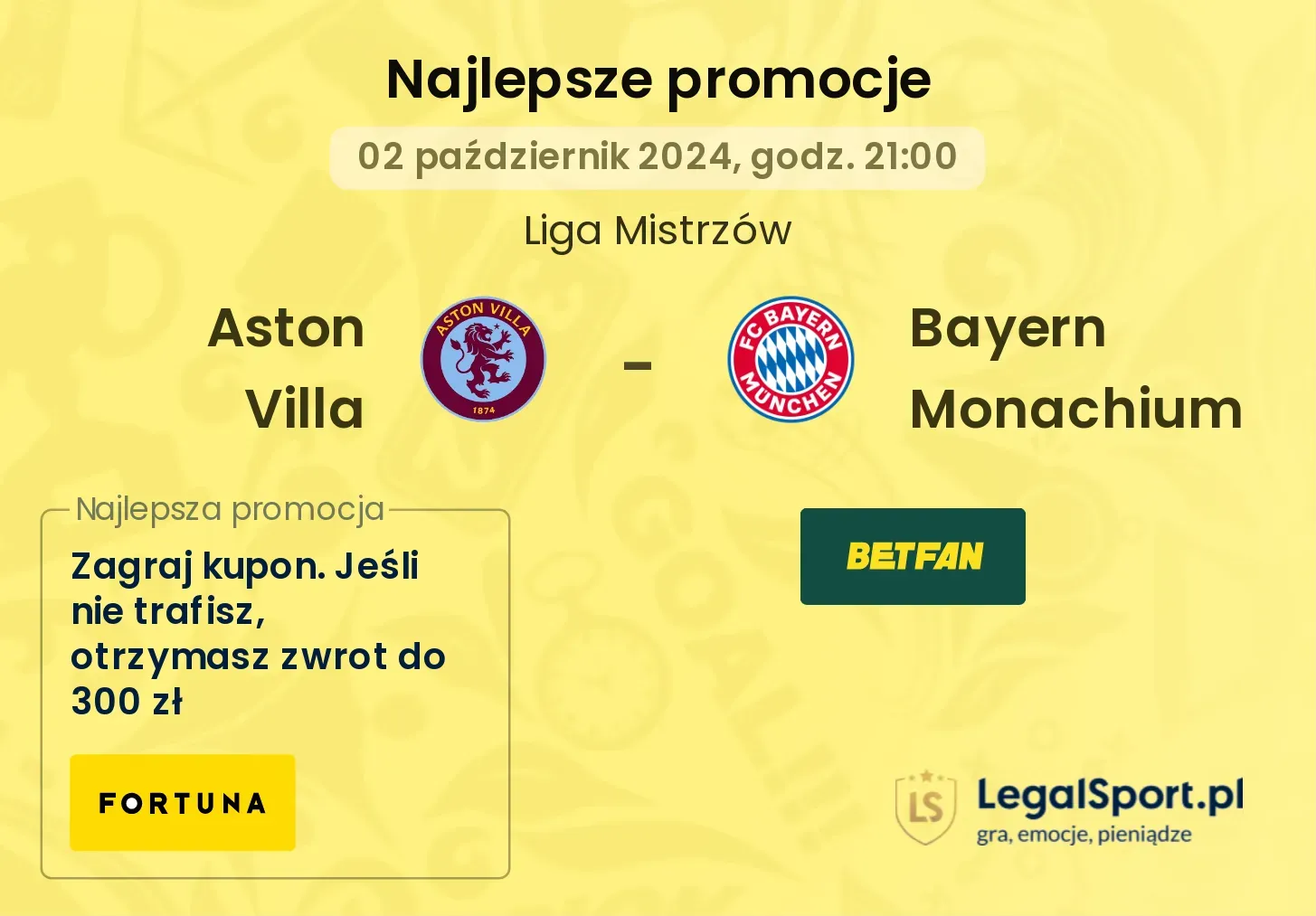 Aston Villa - Bayern Monachium promocje bonusy na mecz