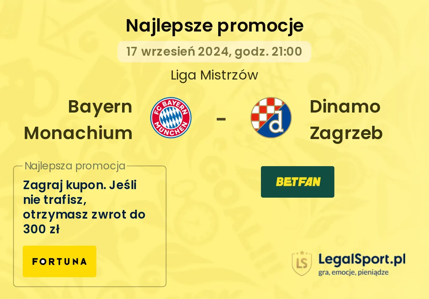 Bayern Monachium - Dinamo Zagrzeb promocje bonusy na mecz