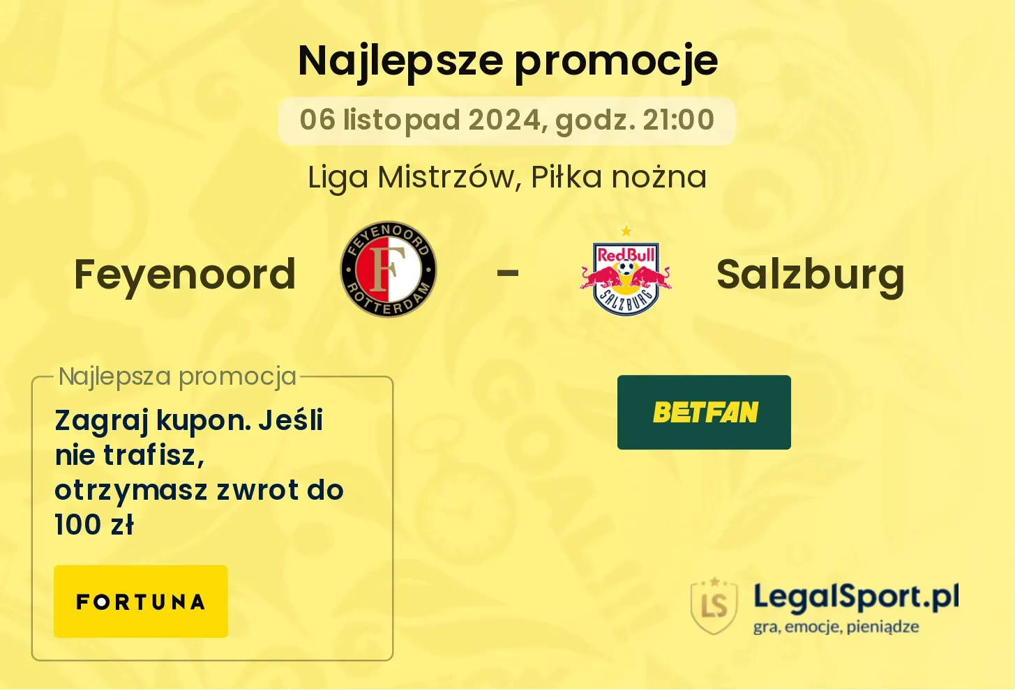 Feyenoord - Salzburg promocje u bukmacherów 06.11, 21:00